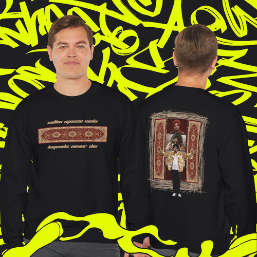 Sidhu Moosa Wala Graphic Sweatshirt | Inspirational Crewneck Sweatshirt for Art Lovers | 'Legends Never Die' Design